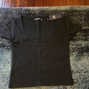 Short-sleeve cotton seamless fabric scoopneck top